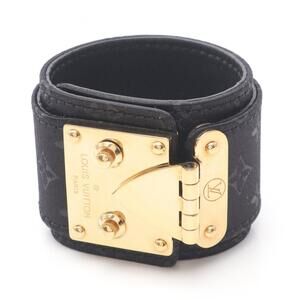 LOUIS VUITTON Black Monogram Leather Bracelet